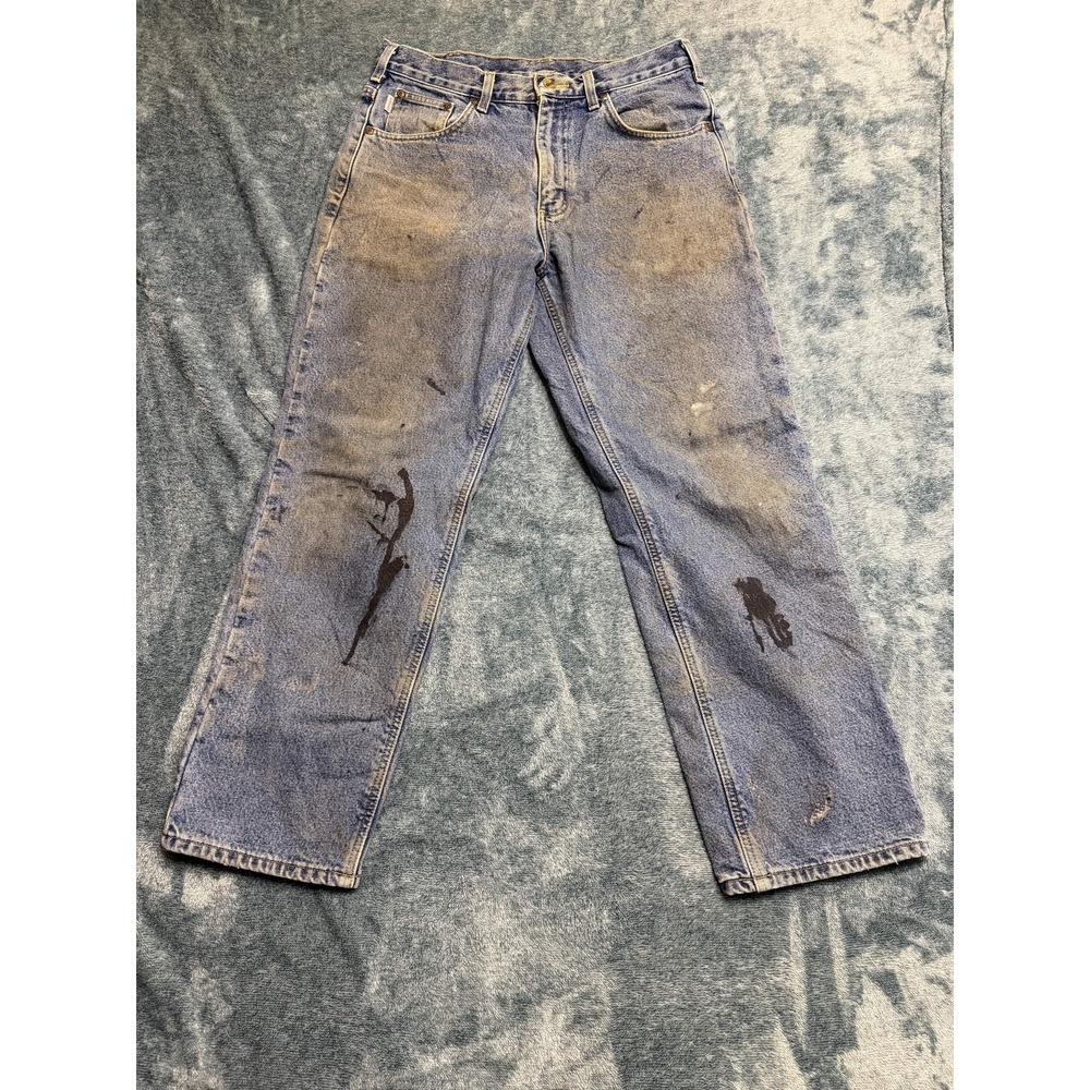 Carhartt B172 DST Relaxed Fit Jeans Mens 33x30 Blue Denim Workwear Stained